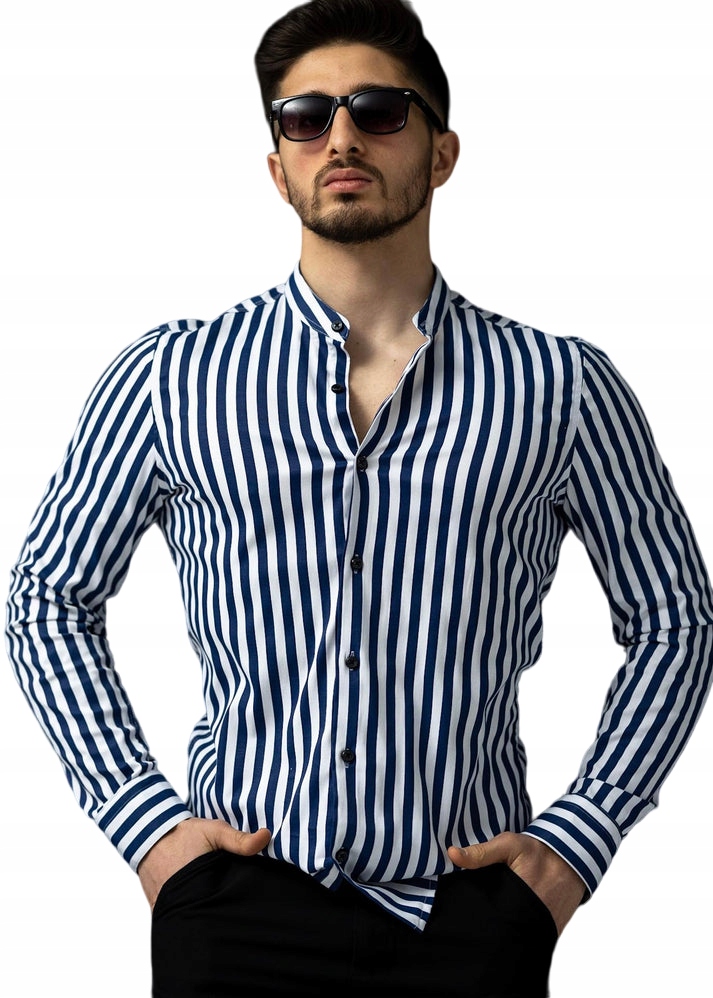 Elegantní Pánská Košile S Pruhy A Stojáčkem XXL