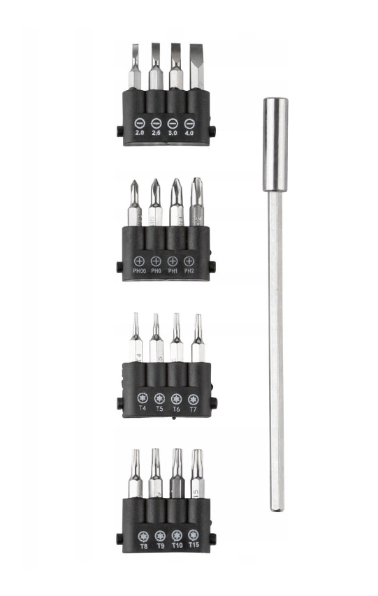 Sada presných skrutkovačov 18v1 – bity 28 mm + magnetické predĺženie Kód výrobcu 479679_2410