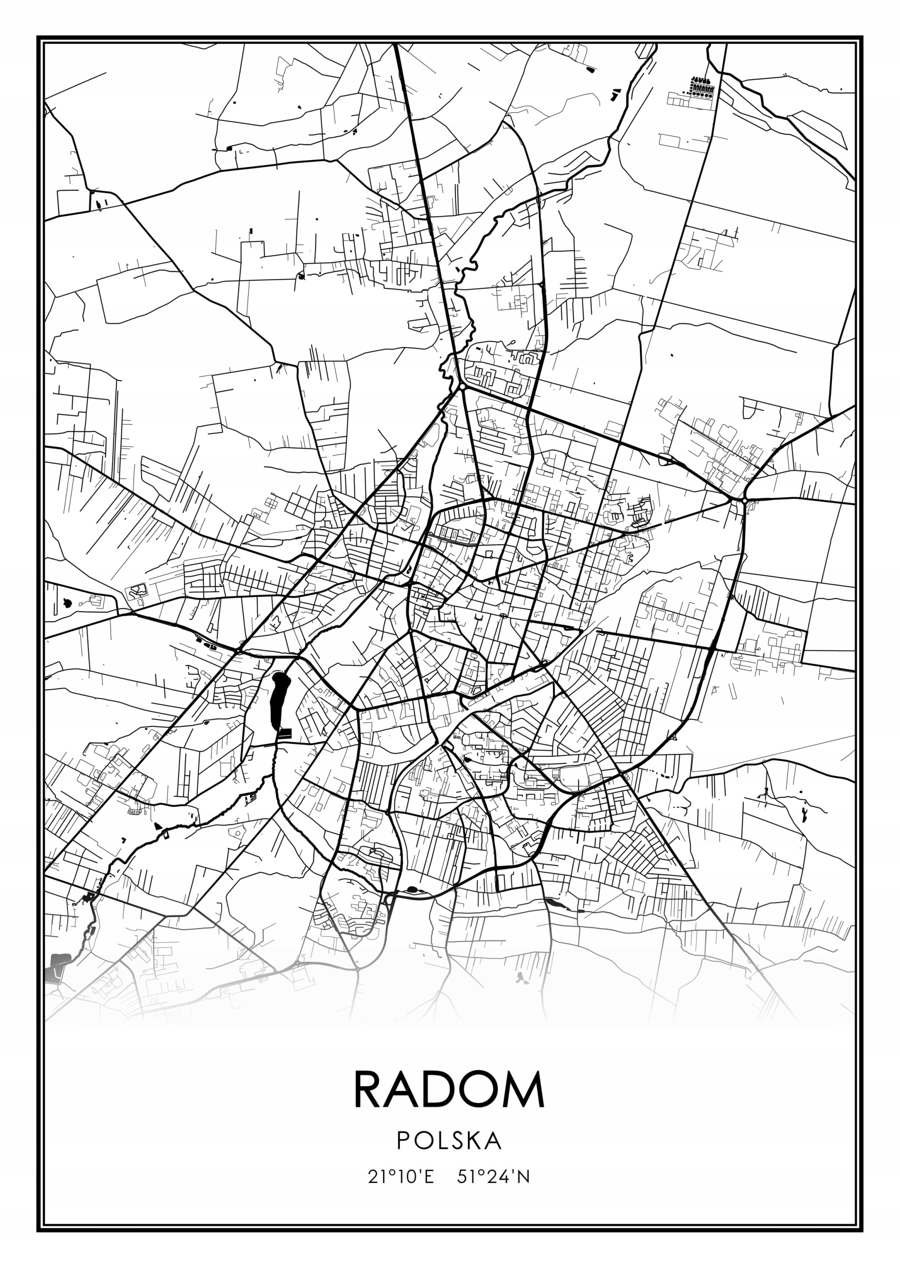 Mapa czarno biała plakat Radom 100x70cm