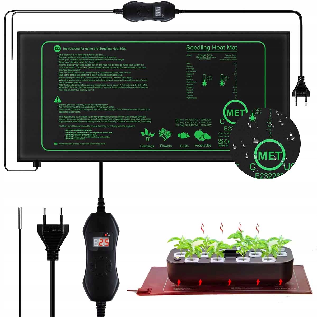 Levně Topný Rohož S Termostatem Terárium Rostlin Sazenice 52x24 cm 50 W
