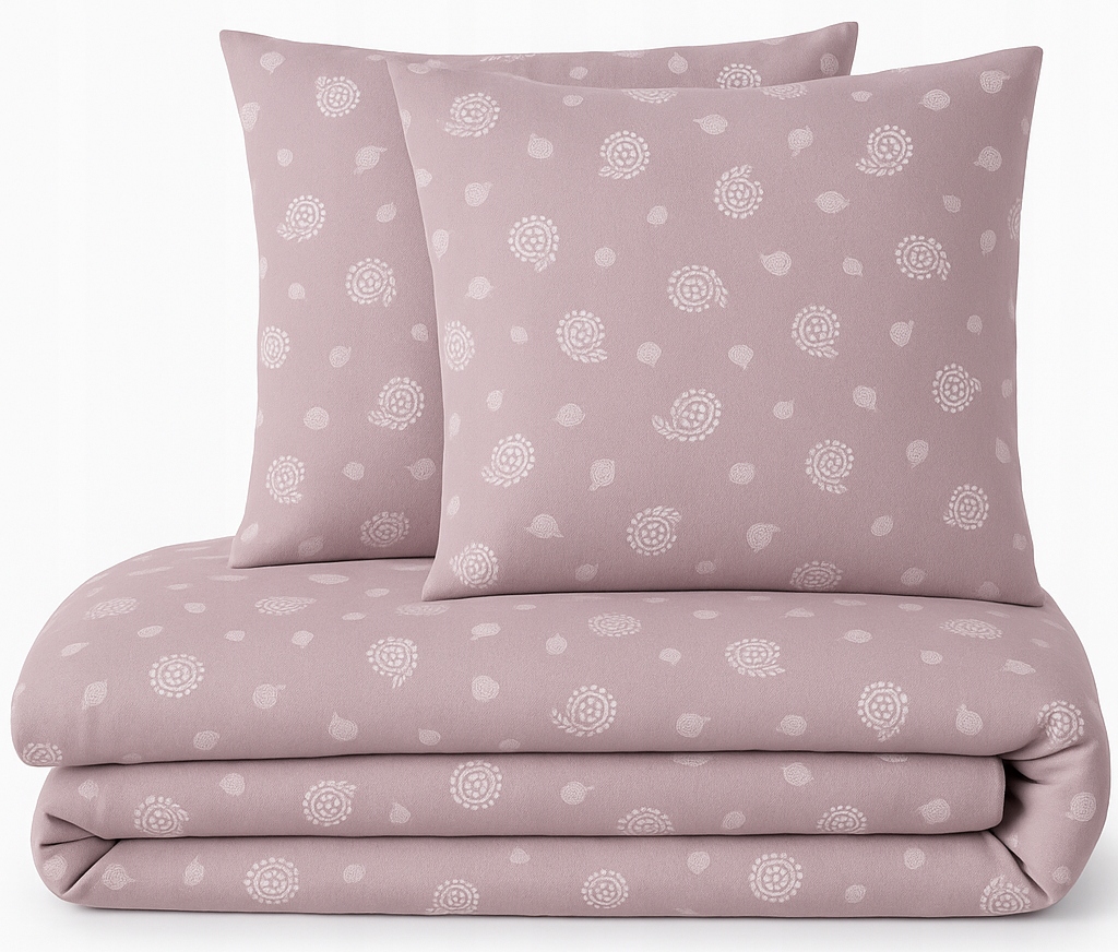 Pościel flanelowa 220x200 flanela ciepła gruba paisley różowa pudrowa
