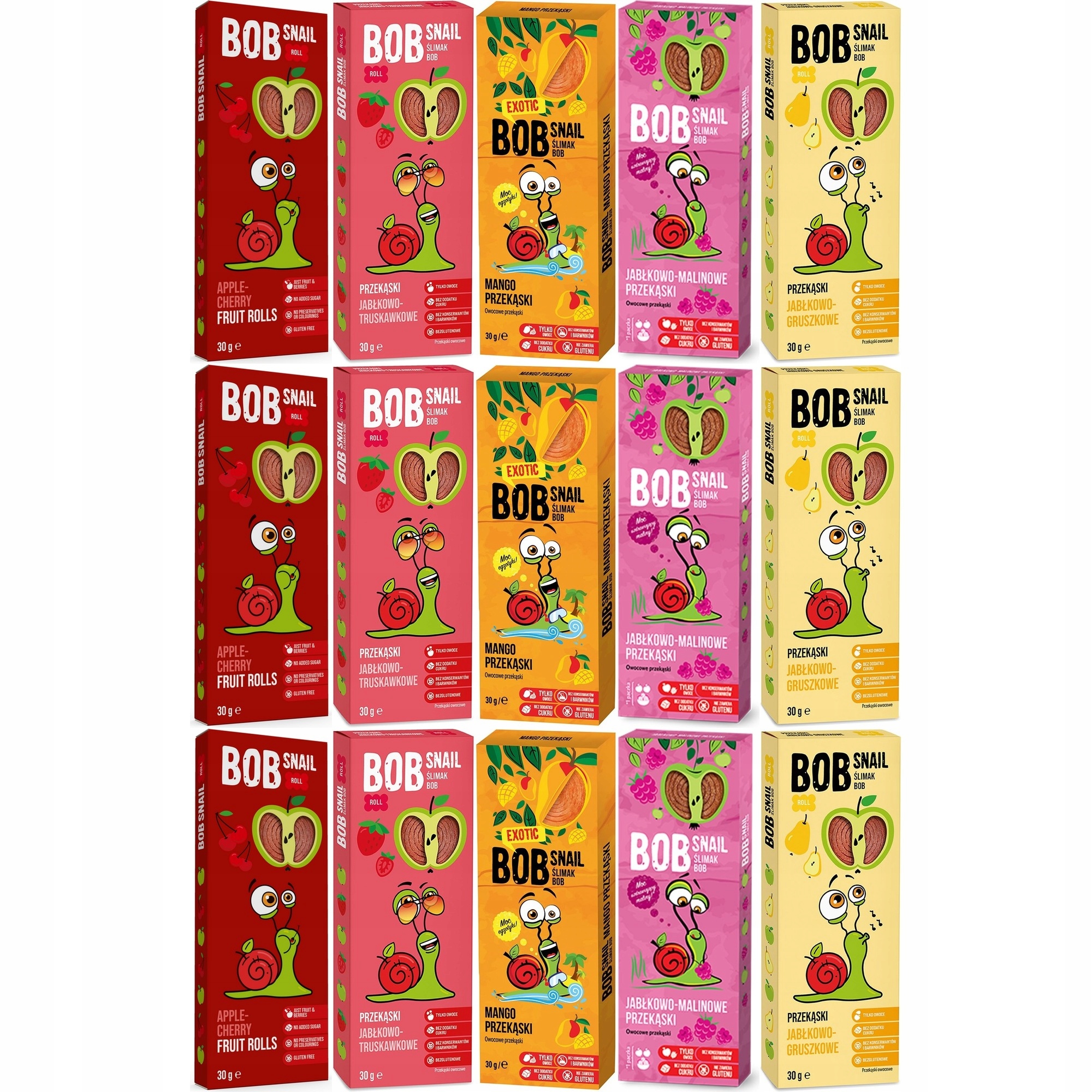 Bob Snail zestaw rollsów owocowych MIX smaków 30 g x 15 szt.