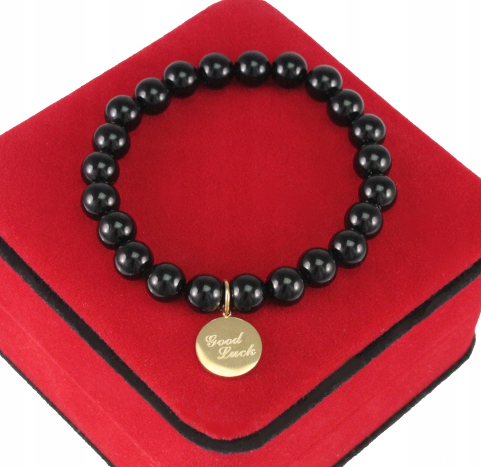 

Bransoletka Onyks Czarny Zawieszka Good Luck Stal