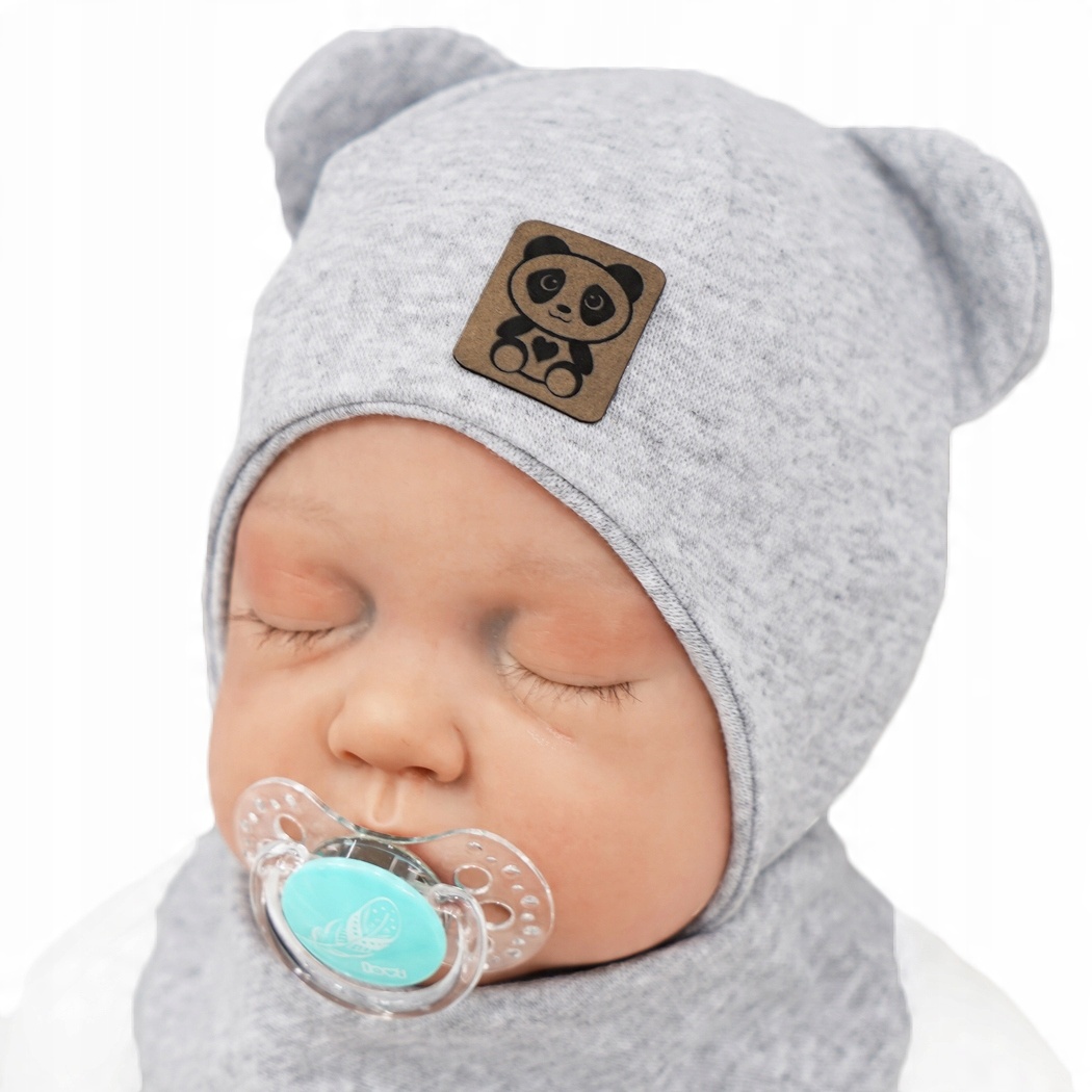 

Szary komplet Panda czapka apaszka r.46-48