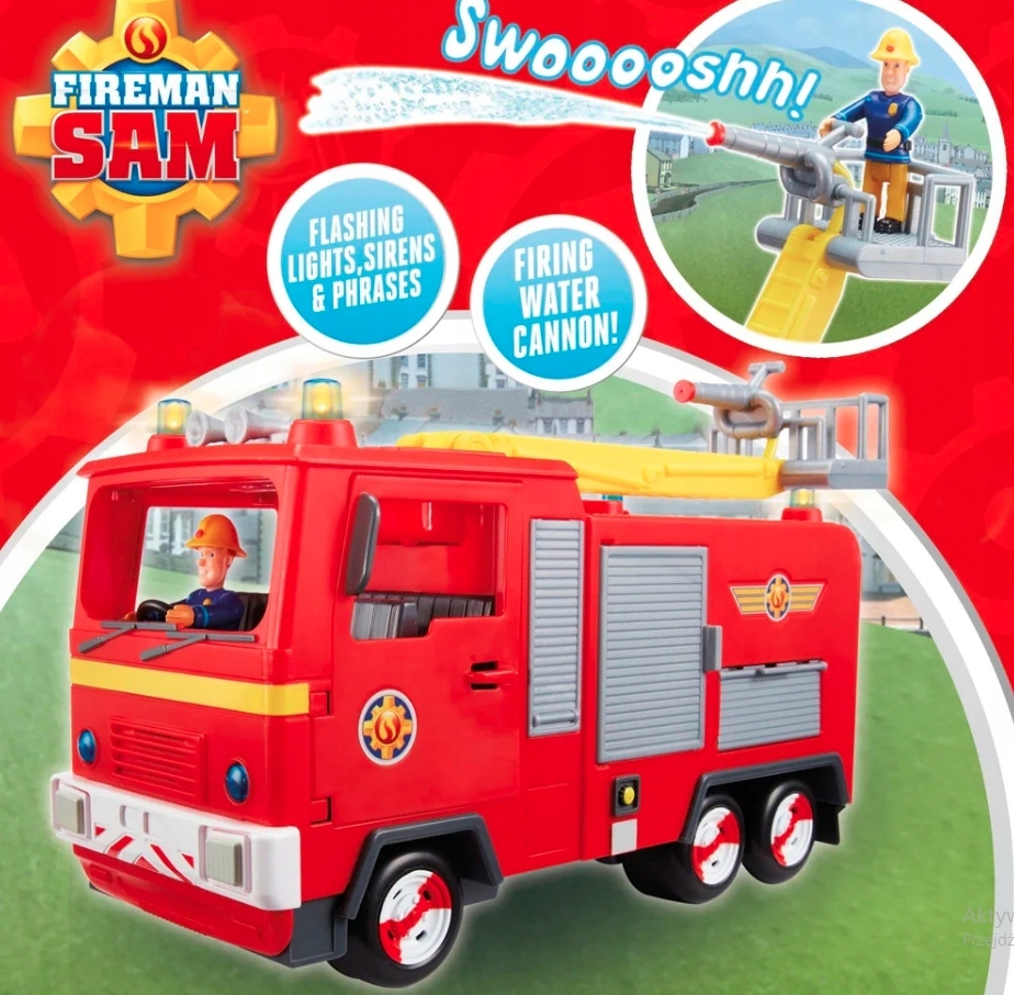 STRAŻAK SAM WÓZ STRAŻACKI JUPITER Z DŹWIĘKAMI WODA Bohater Strażak Sam