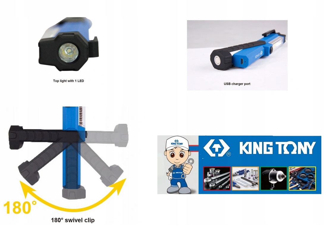 KING TONY LATARKA LAMPKA WARSZTATOWA LED USB 2szt EAN 4712755815926