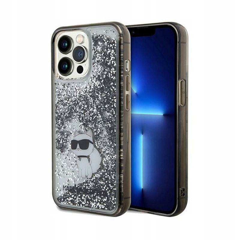 Karl Lagerfeld Liquid Glitter Choupette Pouzdro pro iPhone 13 Pro (průhledný)
