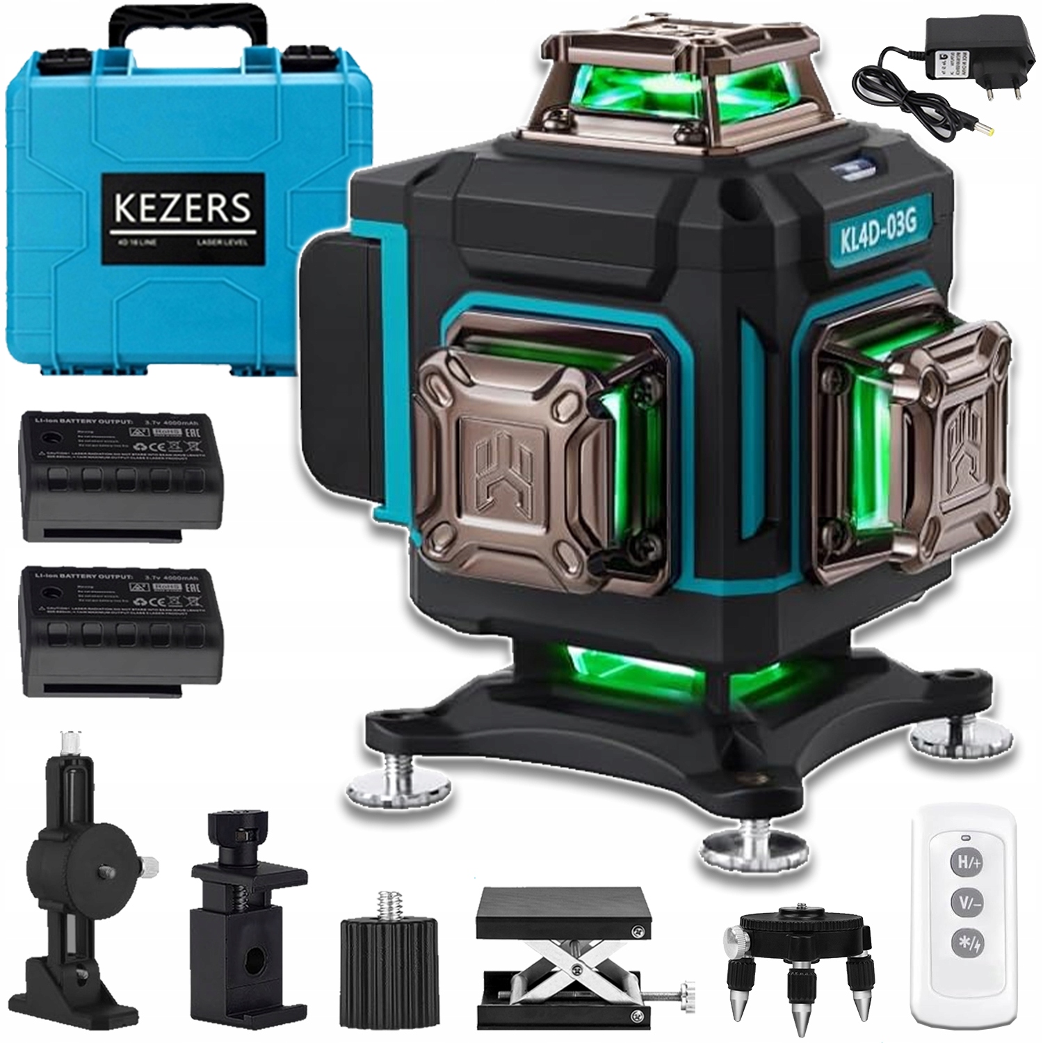 16 Linii Poziomica Laserowa Professional 4D Cross Laser Zestaw 2X Aku