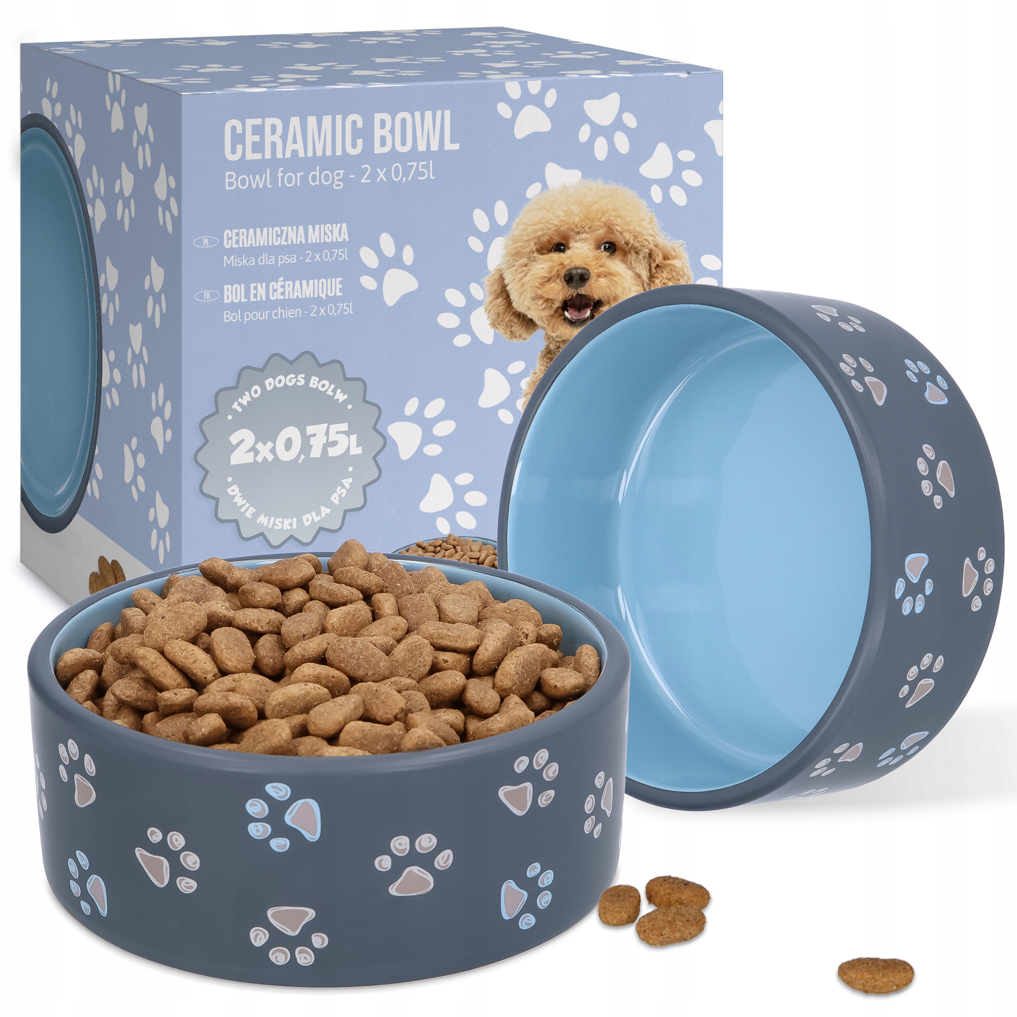 Levně 2x Miska Pro Psa Keramická 0,75 l Porcelánová miska pro štěně a vodu Krmení 8K