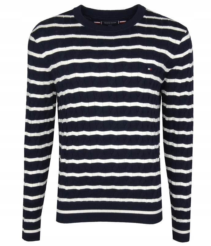 Tommy Hilfiger pánský bavlněný svetr, cop, pruhy, L