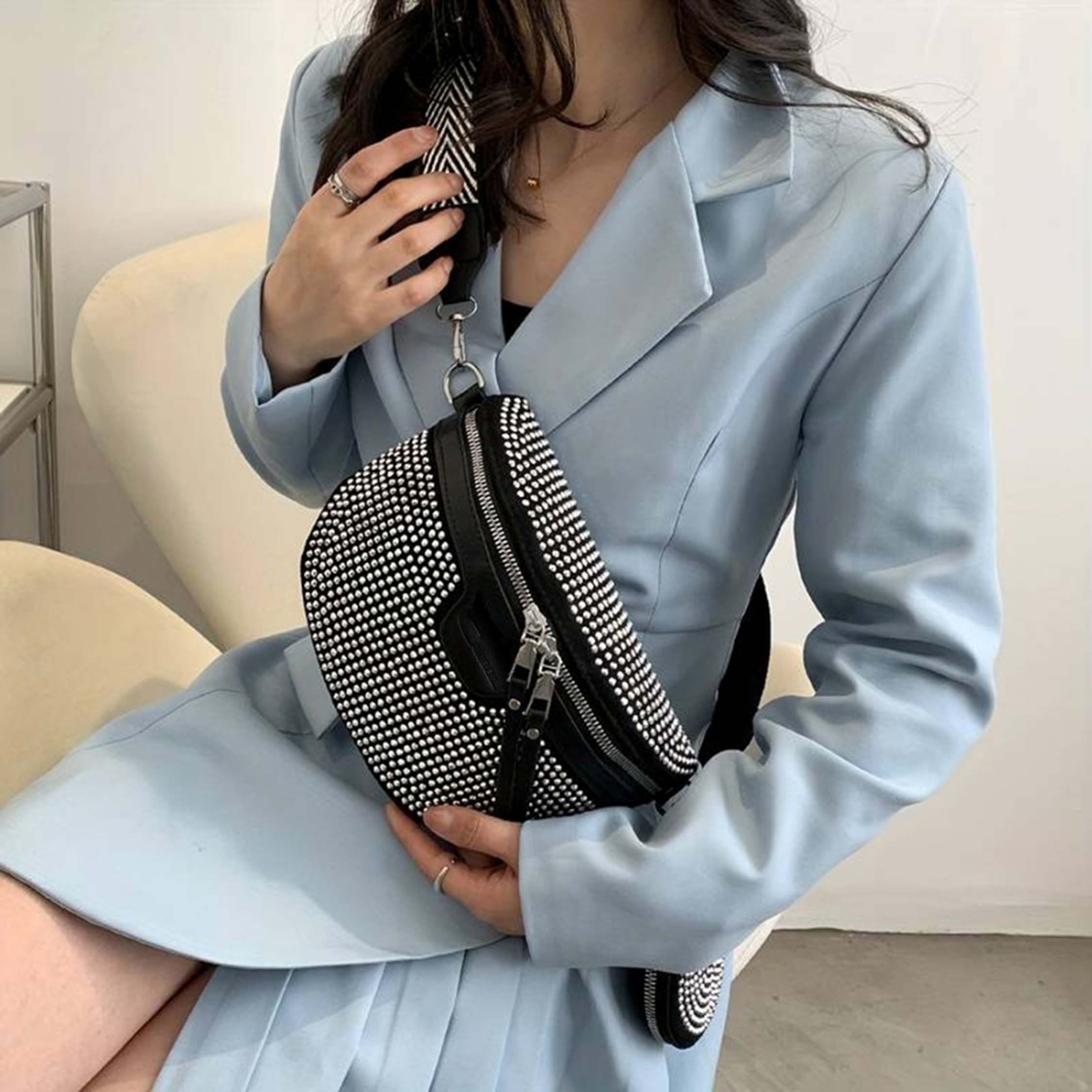 DAMSKA SASZETKA NERKA BAG NA RAMIĘ Z PORTFELIKIEM TOREBKA CROSSBODY CEKINY Rodzaj biodrowa