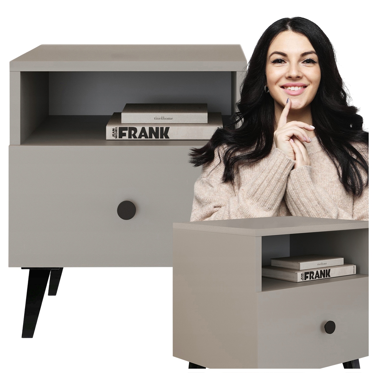 Noční Stolek Noční Stolek Do Ložnice S Poličkou A Zásuvkou Šedý Lumen