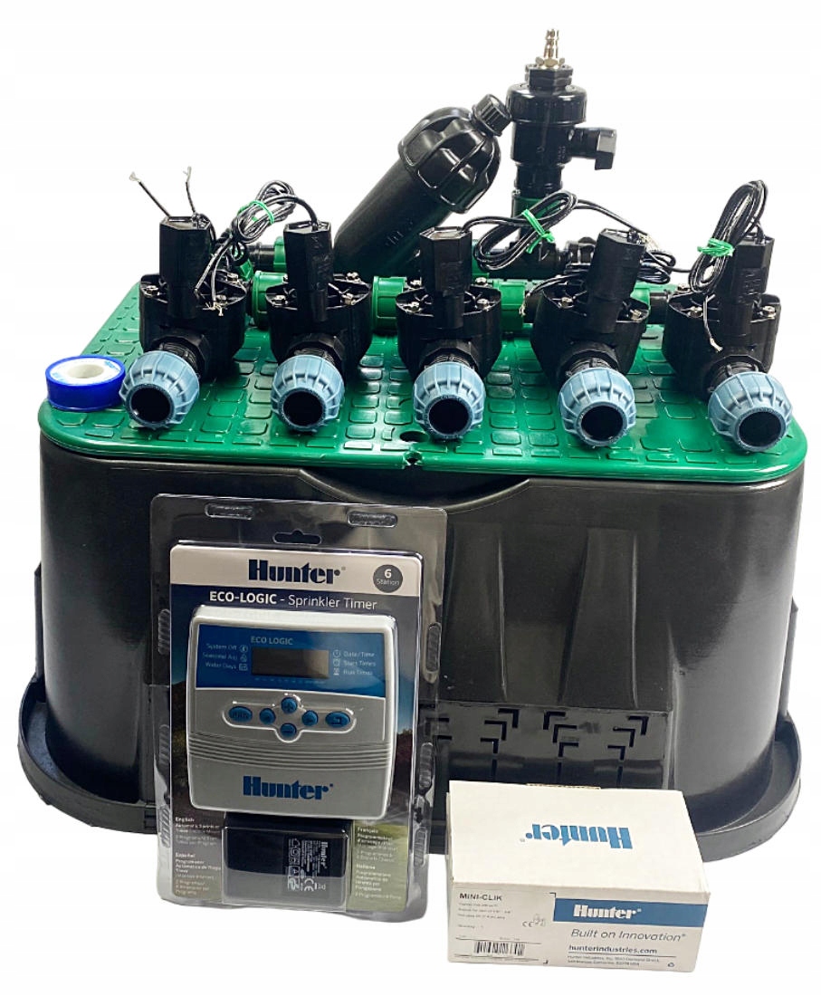 Zestaw automatycznego nawadniania 5 sekcji Hunter z czujnikiem deszczu