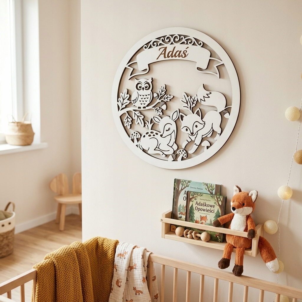Bílá personalizovaná lesní obruč se jménem – 40 cm