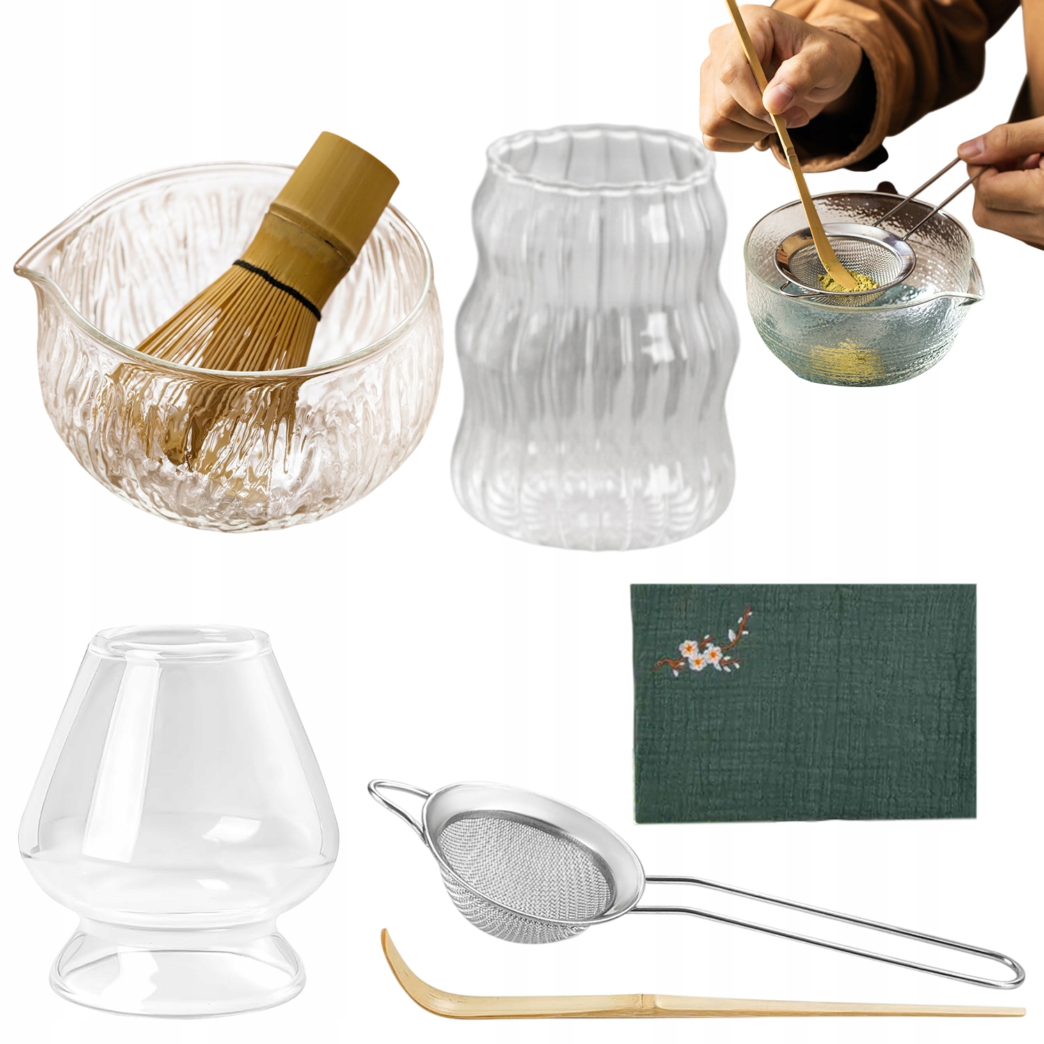 Levně 7 x Bambusová Metla Na Matchu -chasen Štětec Chashaku Stojan Cup+bowl