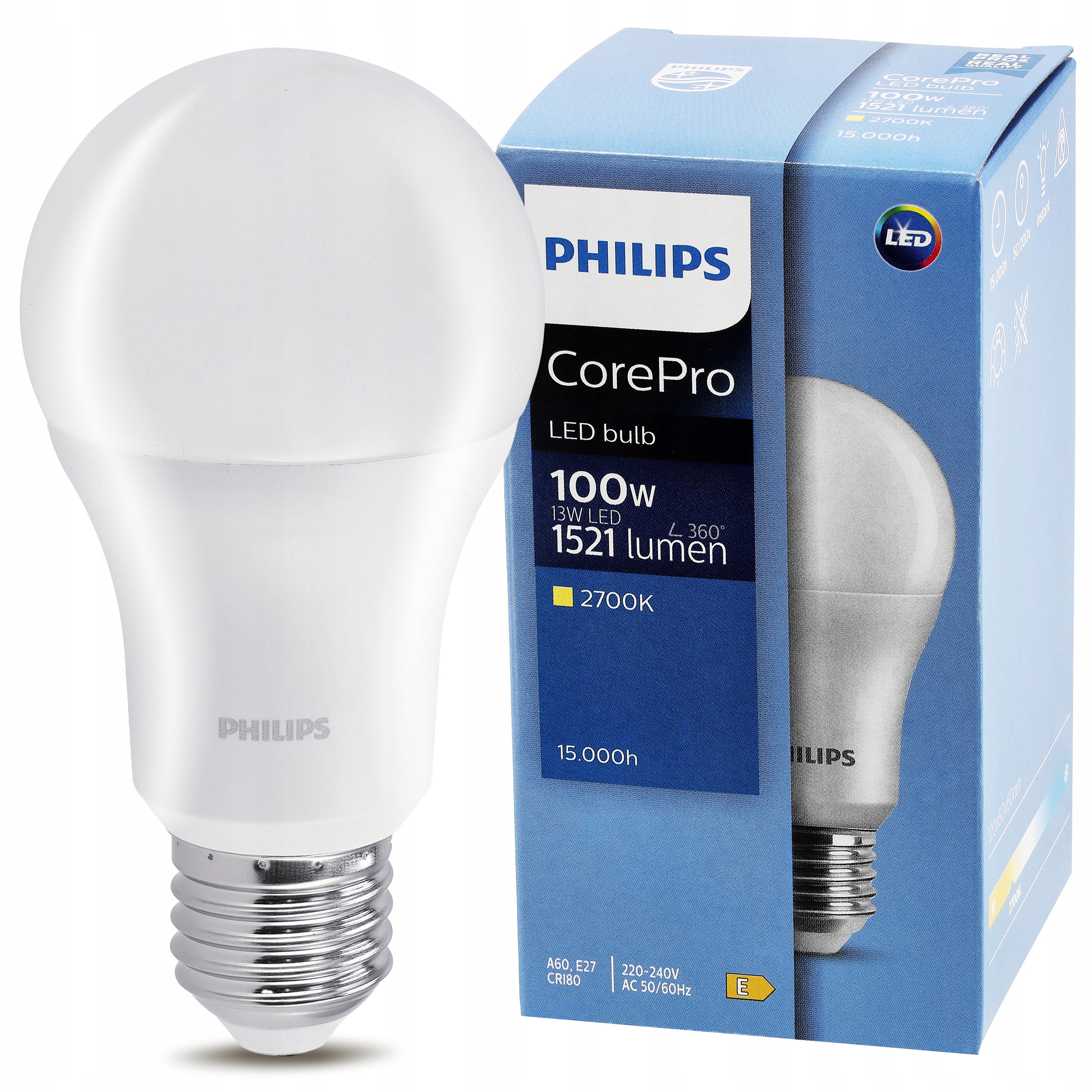 6x LED E27 PHILIPS 13W = 100W 1521lm Color 2700k Premium A60 Sada obsahuje baterie ne