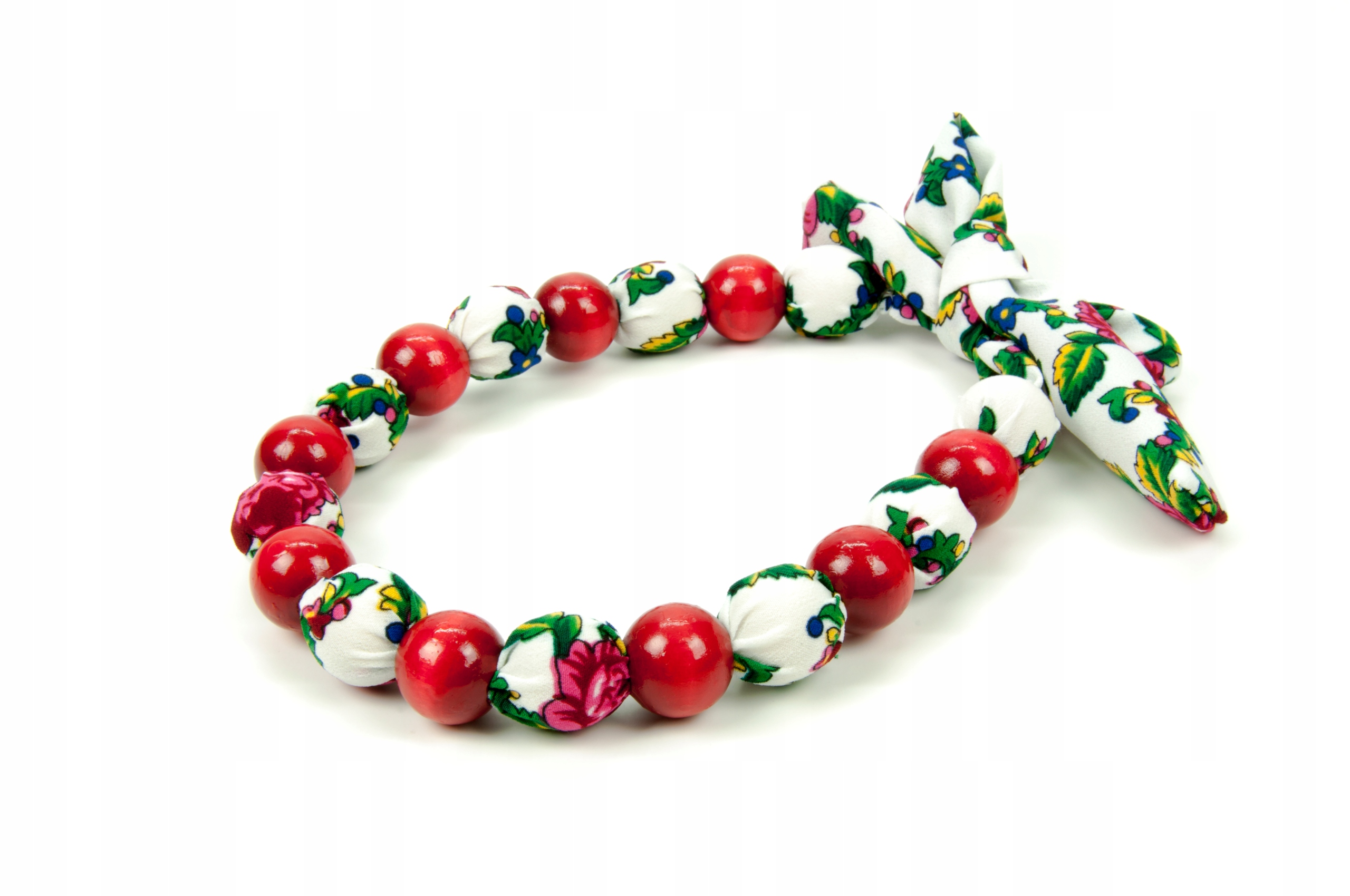 KORALE materiałowe góralskie białe FOLK ludowe