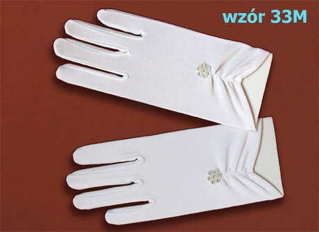 Białe Rękawiczki Komunijne z Kwiatkiem z Dżetów Płeć dziewczynki