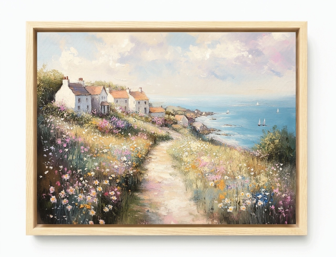 Obraz Rám Americký Box Moře Domky Vesnice Květiny Plachetnice Krajina 80x60