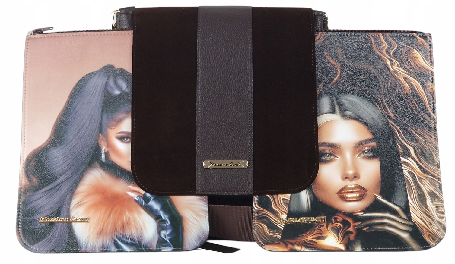 Massimo Contti kabelka přes rameno batoh 2v1 s vyměnitelnou klopou hnědá