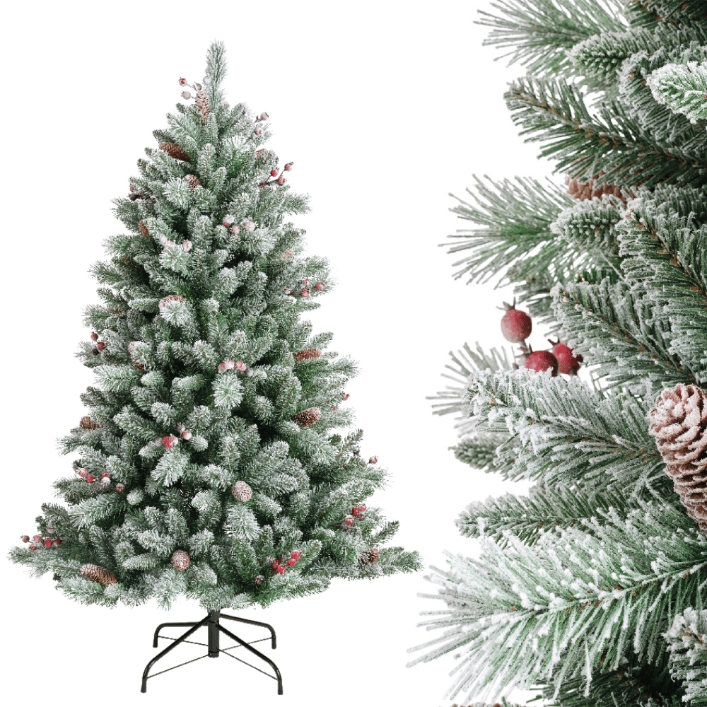 Umelý vianočný stromček ako živá snehová guľa so šiškami, malý, 150 cm