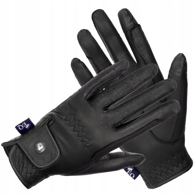 Rękawiczki jeździeckie Equestrian Queen Mauritius skórzane czarne S