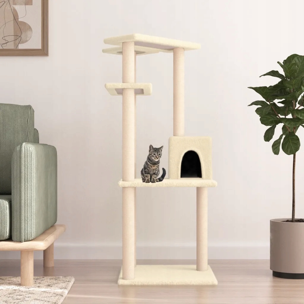 Levně Petrashop Škrabadlo pro kočky se sisalovými sloupky krémové 123 cm Krémová