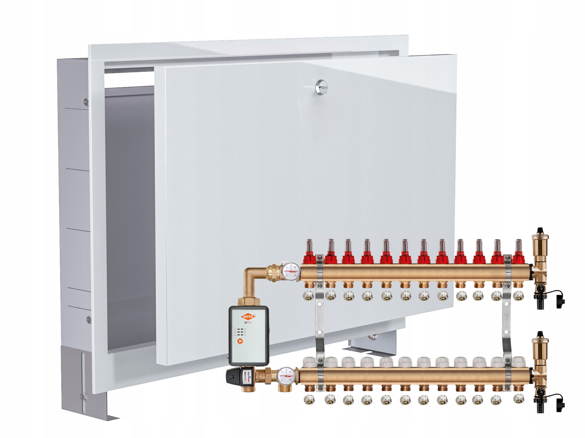 Mosazný Podlahový Rozdělovač 12+ČERPADLO Vítá Go.tec+podomítková Skříňka+pex