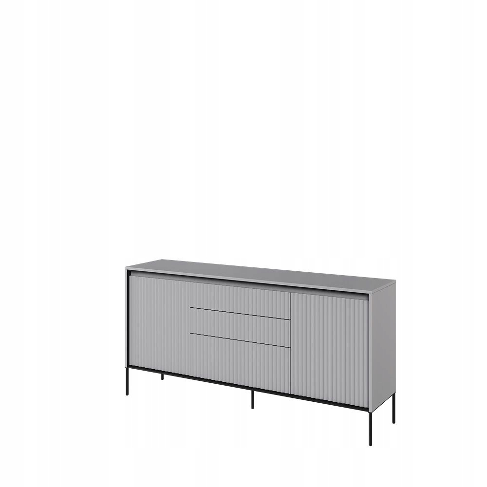 Szara komoda z ryflowaniami Trend TR-01 na czarnych nóżkach