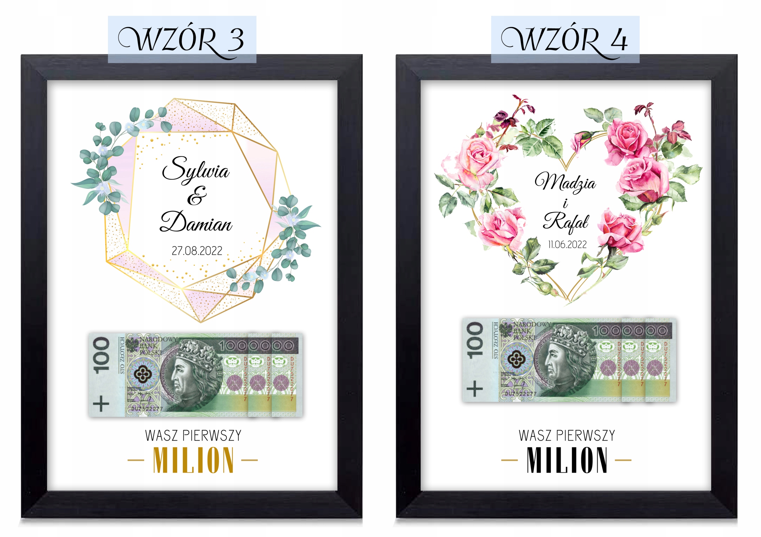 PLAKAT + RAMKA WASZ PIERWSZY MILION PREZENT NA ŚLUB DLA NOWOŻEŃCÓW A4 Wysokość produktu 30 cm