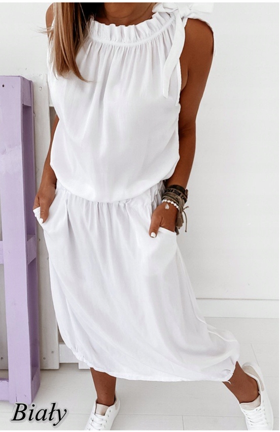 DŁUGA LETNIA SUKIENKA CASUAL KIESZENIE 812 Długość maxi