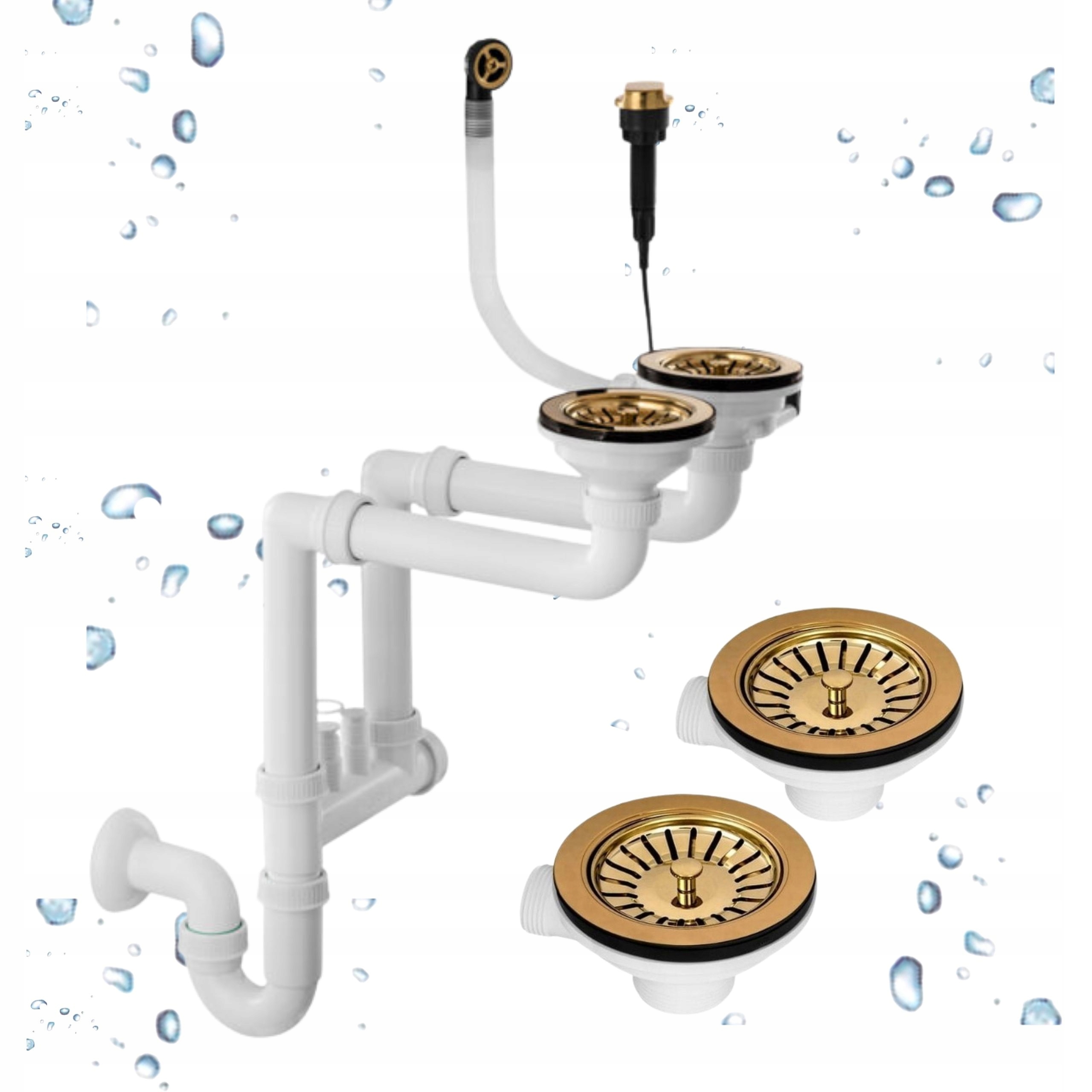 Sifon do dřezu nástěnný dvoukomorový s přepadem, odtok zlatý