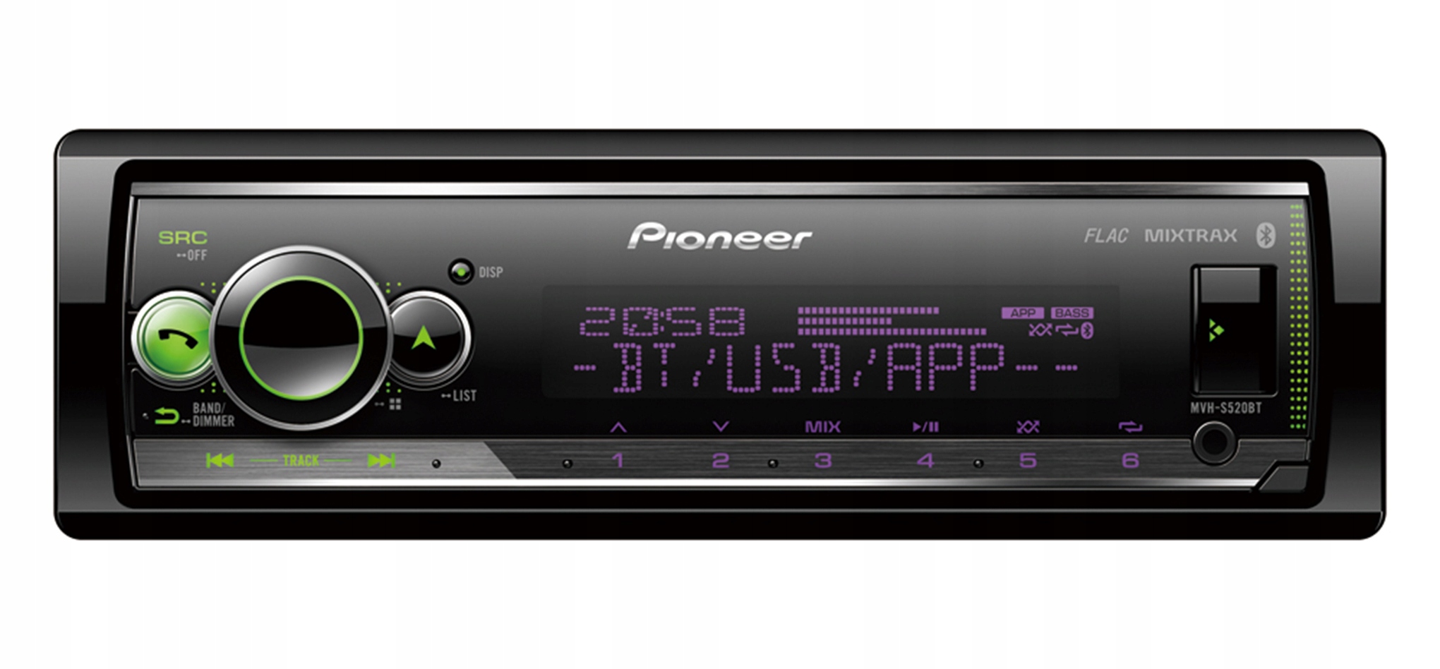 Pioneer MVH-S520BT Bluetooth autorádio Aux MP3 Color Mosfet 4x50W