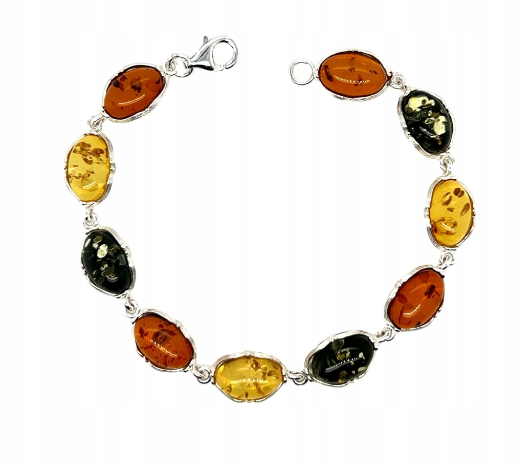 Stříbrný náramek s baltským jantarem 925, barevný