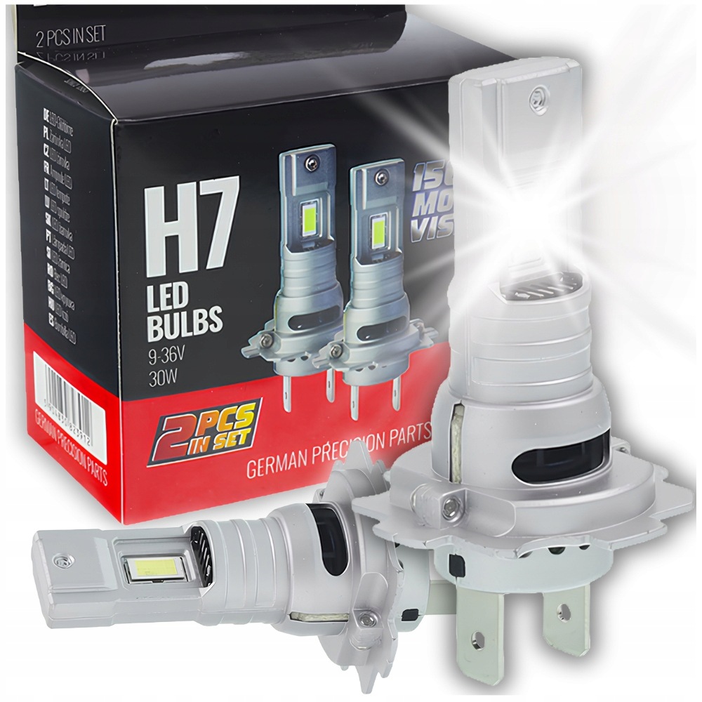 Żarówki Samochodowe Led H7 9-36V 6500K Białe Canbus 2x30W +150% Mocy 2szt.