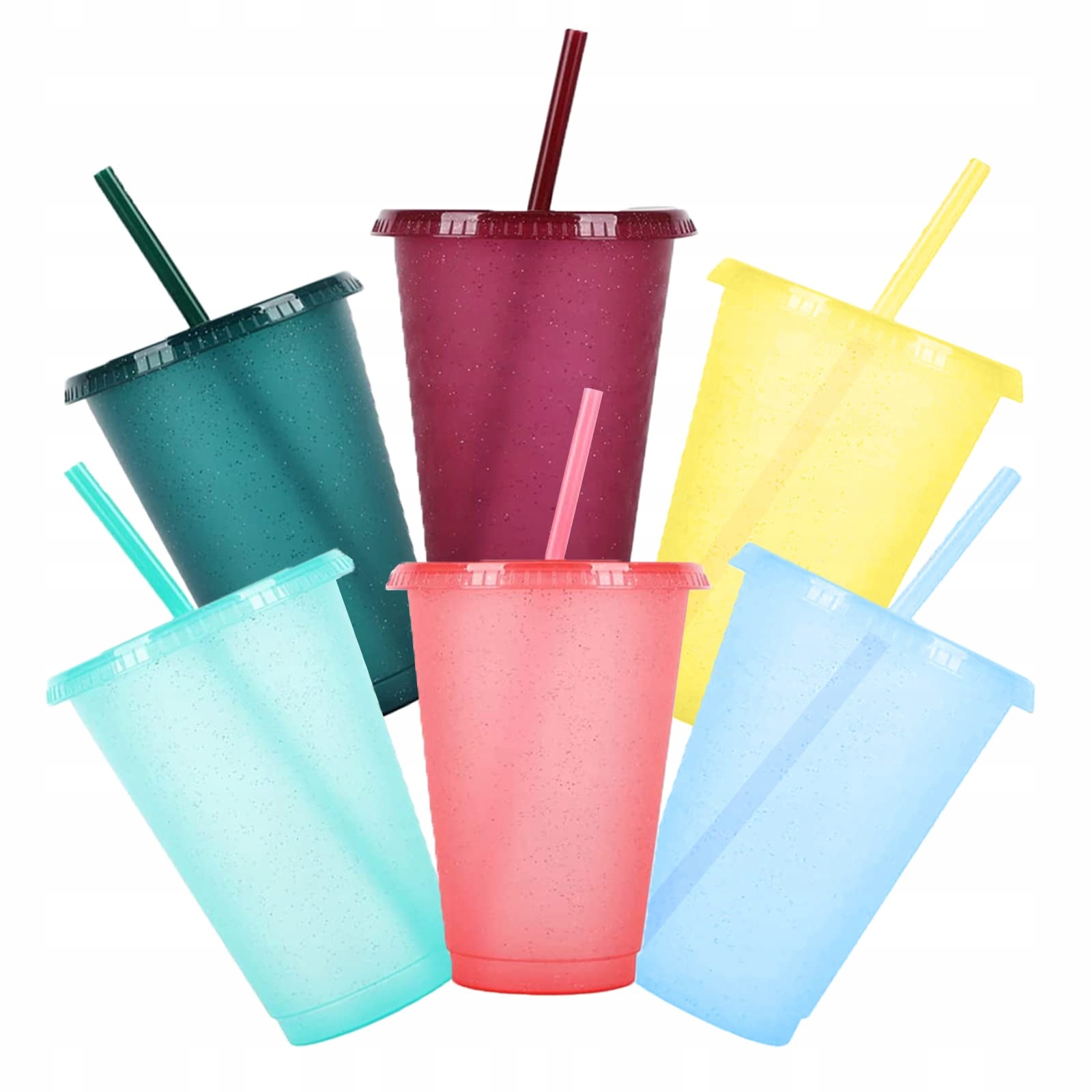 Bunte Plastové kelímky 500 ml s víčkem a slámkou na kávu s Smoothie džusem