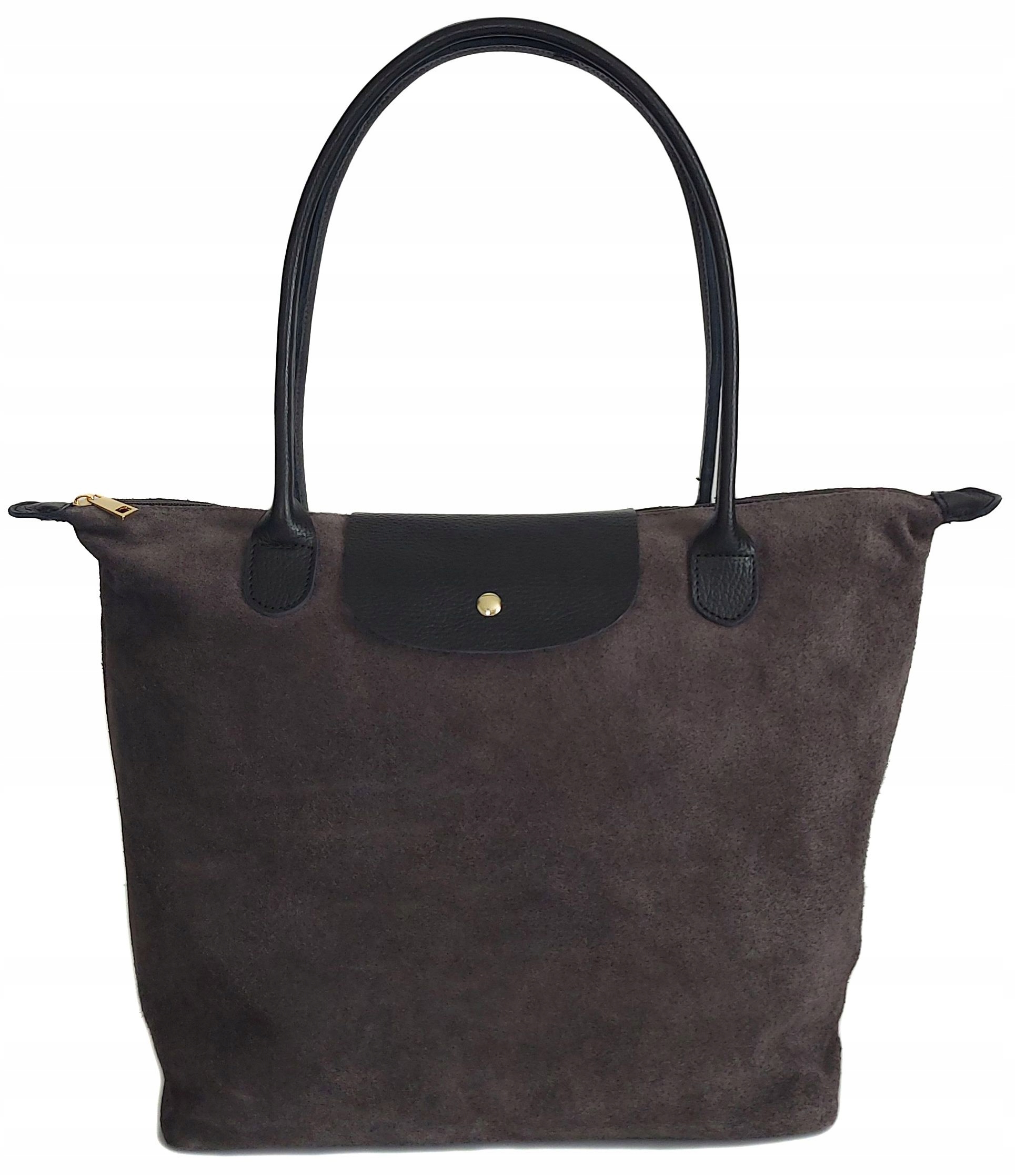 Velká semišová taška A4 XL prostorná Italská kůže Shopper Vera Pelle Šedá