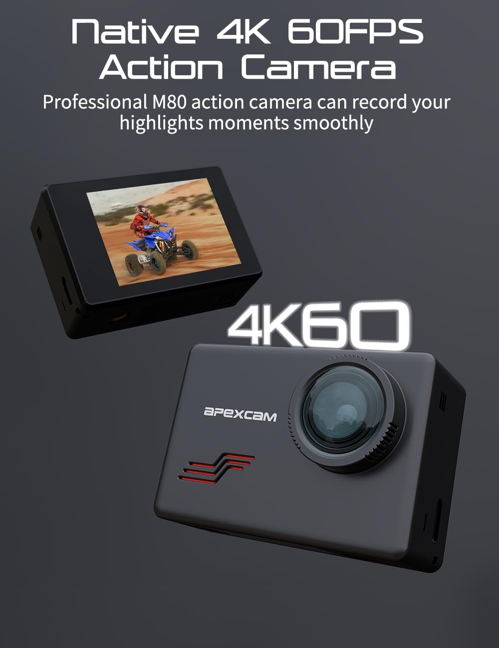APEXCAM M80 4K 60FPS 48MP WiFi Underwater Camera 40m 170° Set — miniatura 2