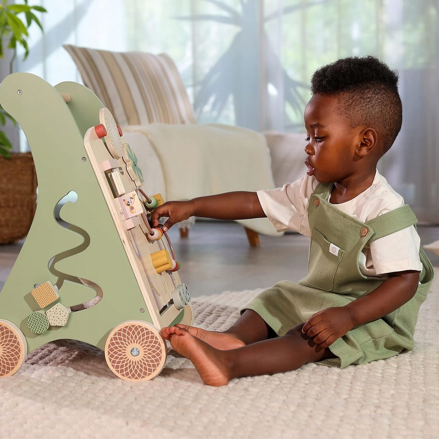 Drewniany Edukacyjny Chodzik-Pchacz 2w1 Boho Chic Materiał drewno