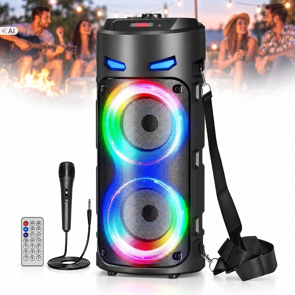 Bluetooth Reproduktor Velký Boombox Přenosný Bezdrátový Usb Karaoke Rgb 16W
