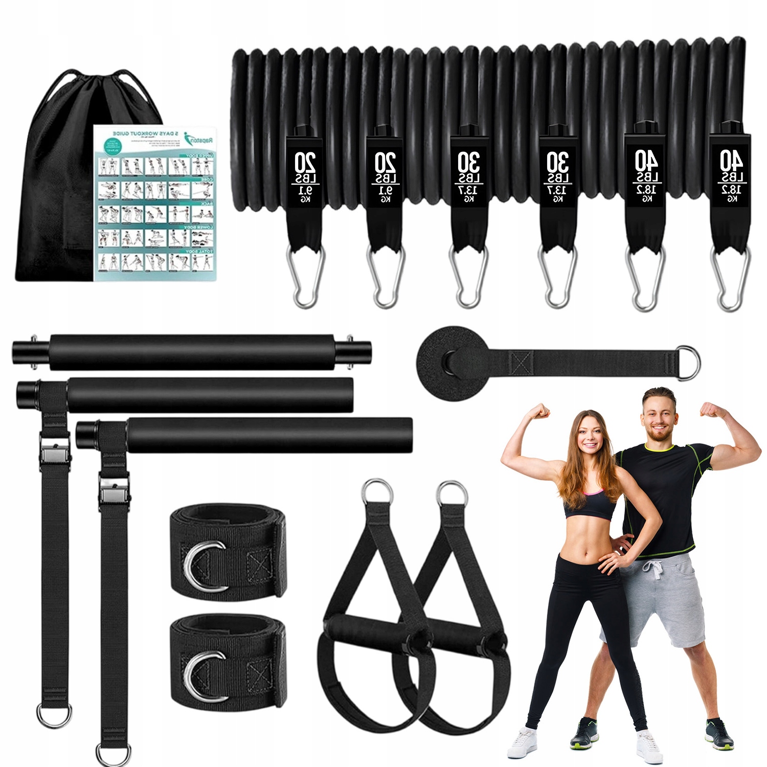 Sada Opěrných Tyčí Pilates Jóga S 6 Pásky Pro Domácí Použití, Přenosná, Černá