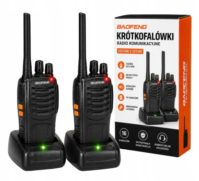 WALKIE TALKIE BAOFENG 2X KRÓTKOFALÓWKA PMR DUŻY ZASIĘG LATARKA BAOFENG