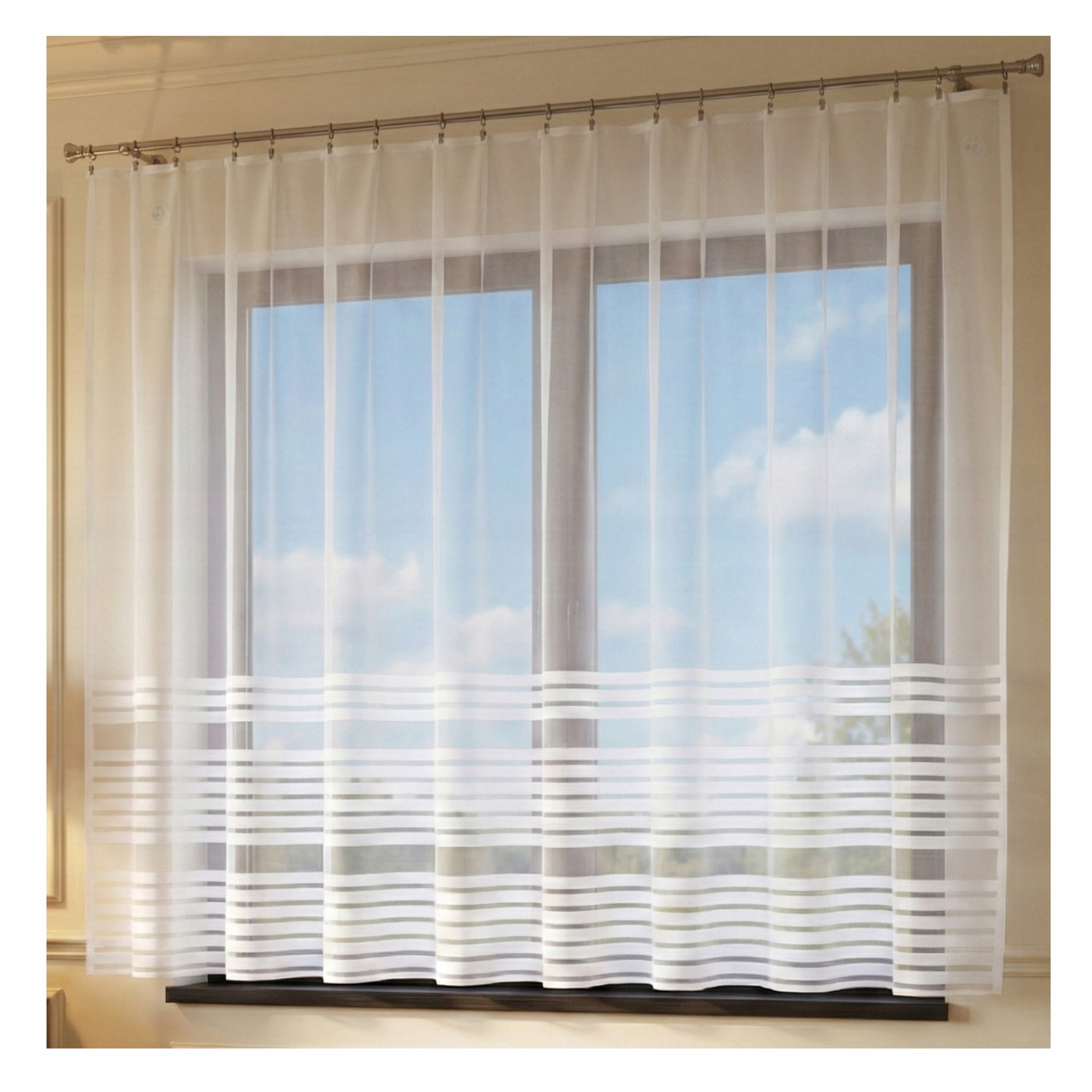 Záclona Dagmara Žakard Klasická horizontální páska 300 x 160 cm Připravená na žabky