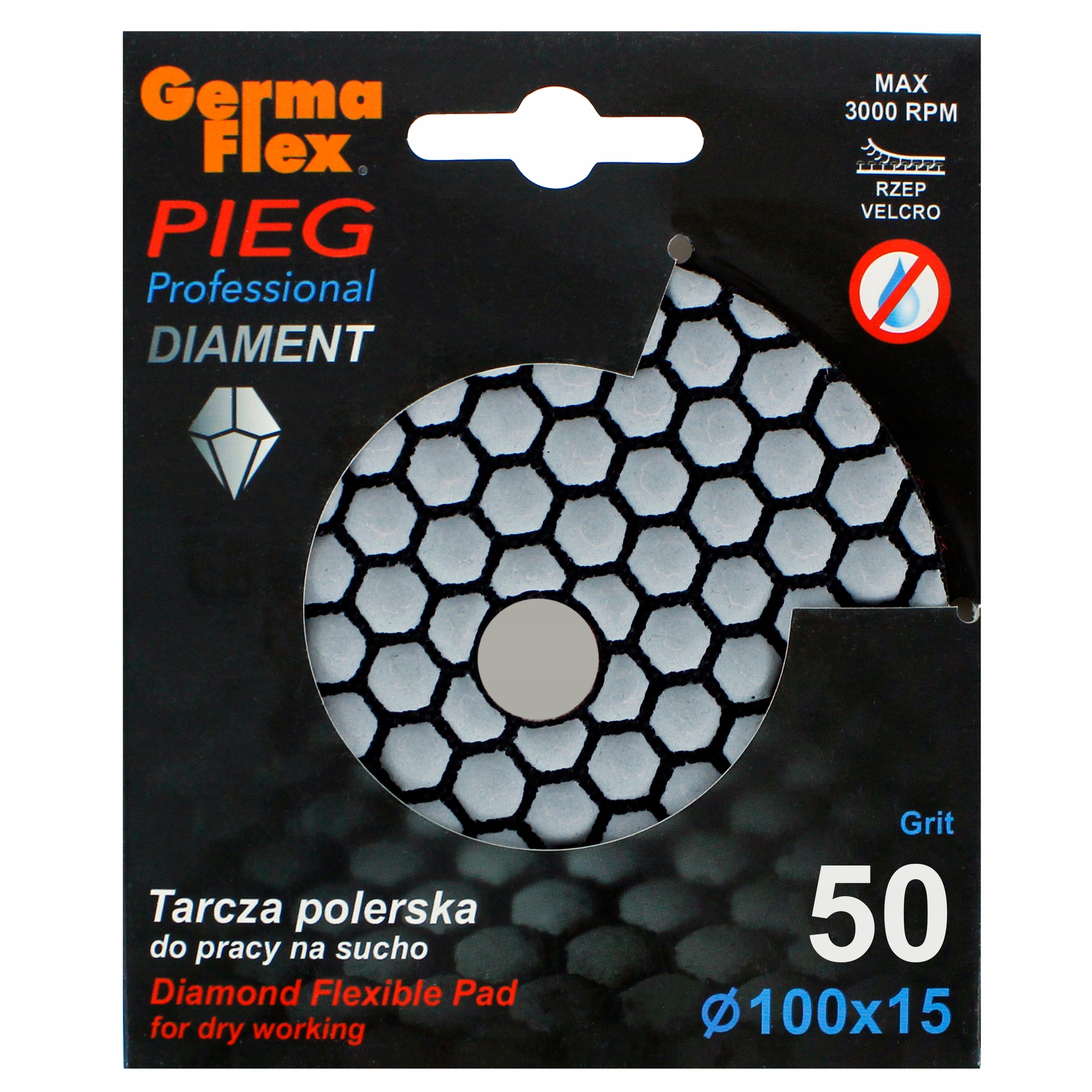 TARCZA POLERSKA DIAMENTOWA DO POLEROWANIA SZLIFOWANIA NA SUCHO 100MM P 50 Marka Germa Flex