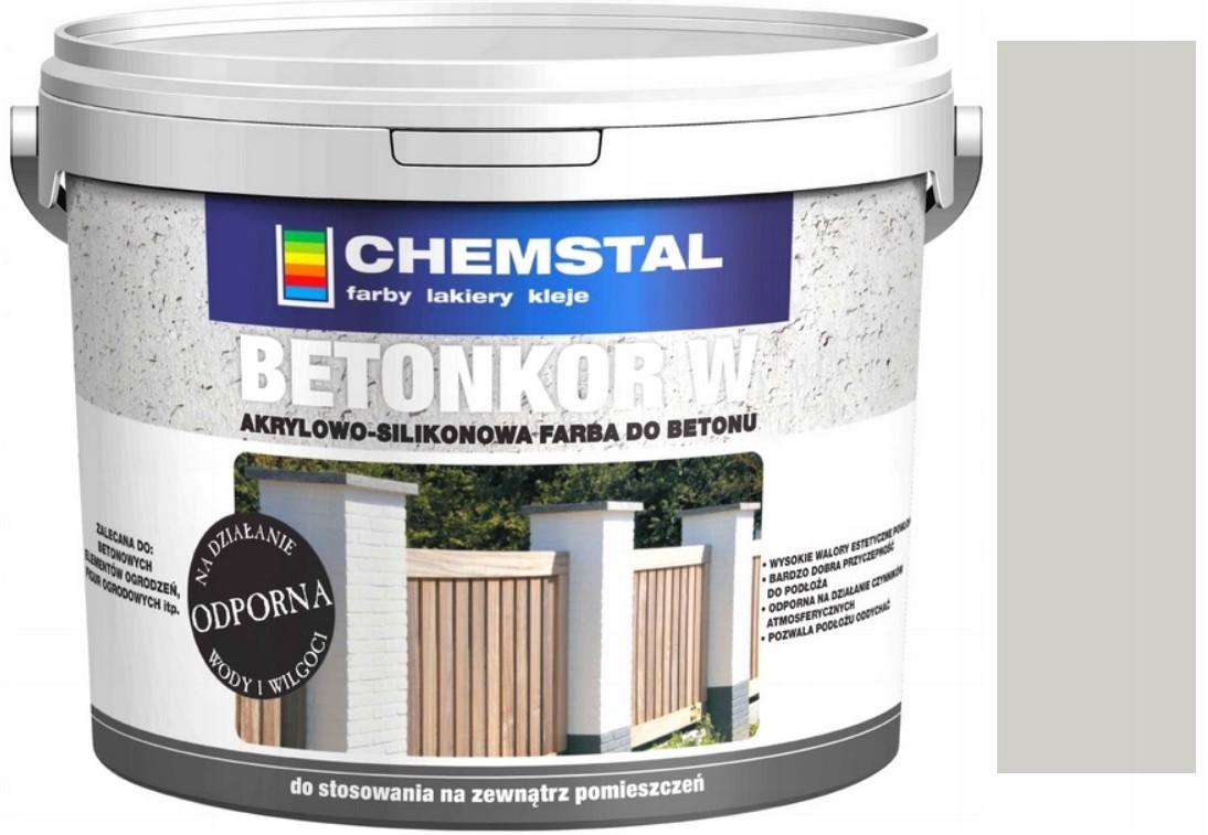 Chemstal Farba Betonu Ogrodzeń Betonkor W Akrylowo-silikon. Szary Jasny 10L
