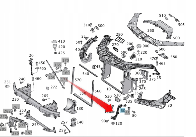 WSPORNIK PASA PRZEDNIEGO ML GLE MERCEDES PRAWY Installation side Front