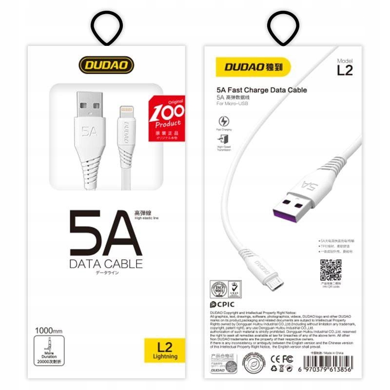 Dudao przewód kabel Usb do Lightning 5A 1m biały (L2L 1m white)