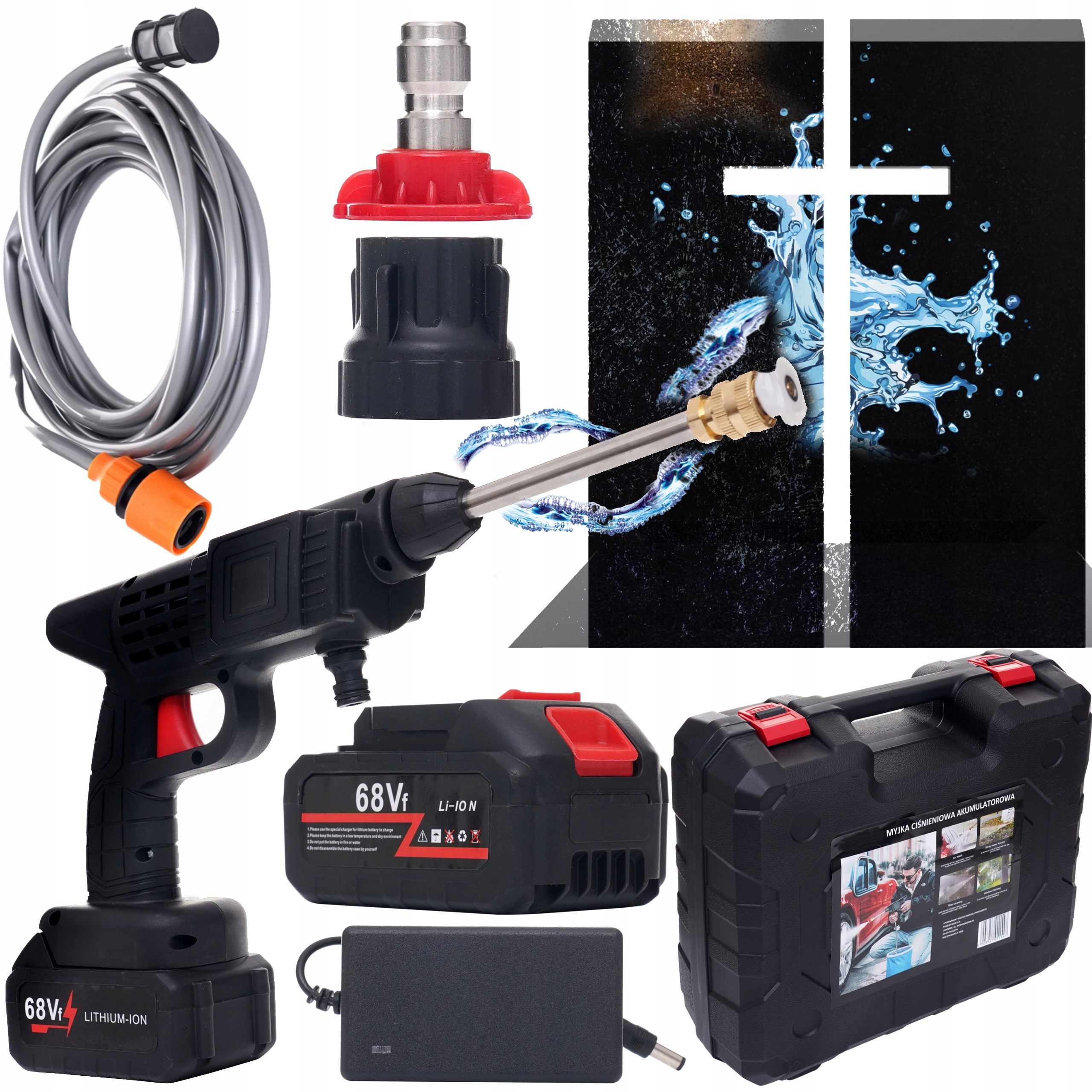 Akumulátorová Tlaková Myčka 2 X Akumulátor 68 V Trysky, Sada Kufrů