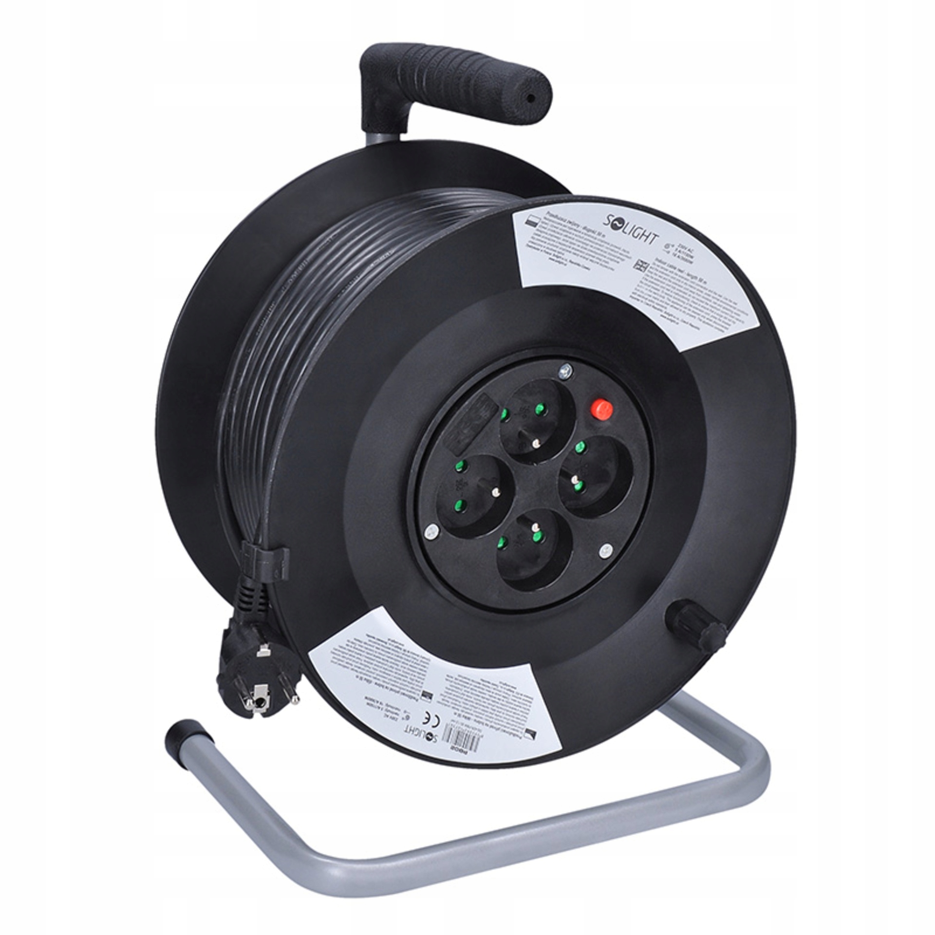 Solight predlžovací kábel na bubne 50m, 4 zásuvky, čierny, 3x1,5mm²