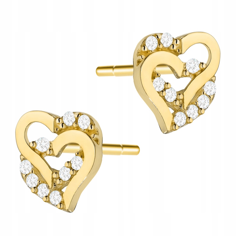 Zlaté Náušnice Dámské pr. 585 Spojené srdce s zirkony 14k